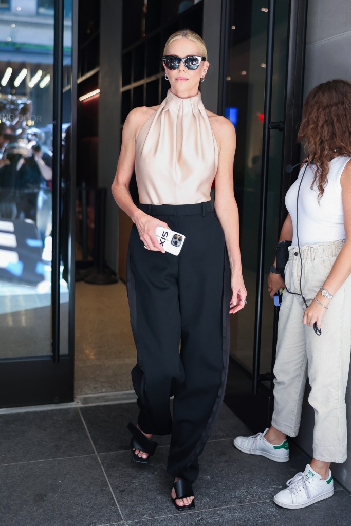 Charlize Theron's double ponytail hairdo on 