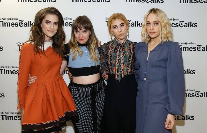 NEW YORK, NY - FEBRUARY 01: Allison Williams, Lena Dunham, Zosia Mamet and Jemima Kirke attend TimesTalks: A Final Farewell to the cast of HBO's