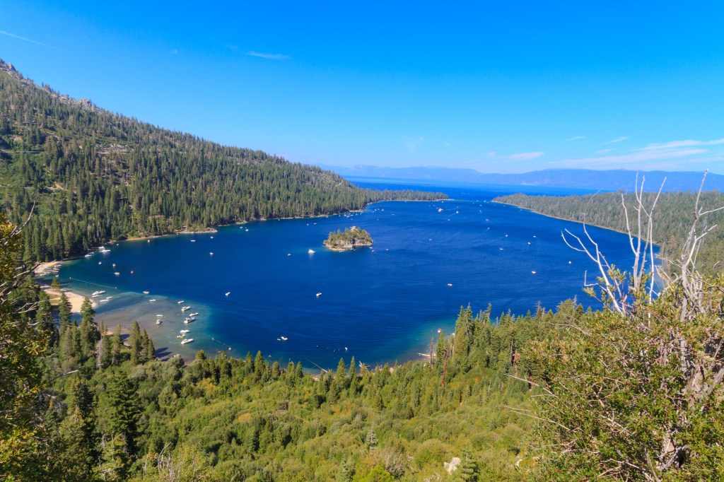 Panoramic view of Emerald Bay, Lake Tahoe.