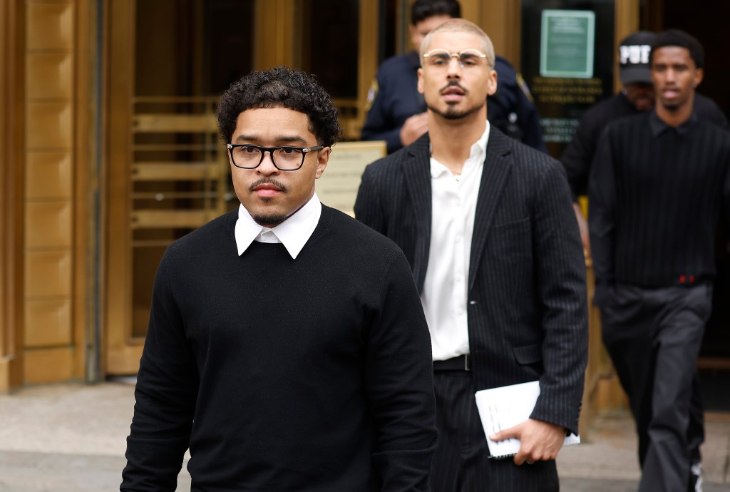 Justin Combs, Quincy Brown and King Combs exit for lunch during Sean 