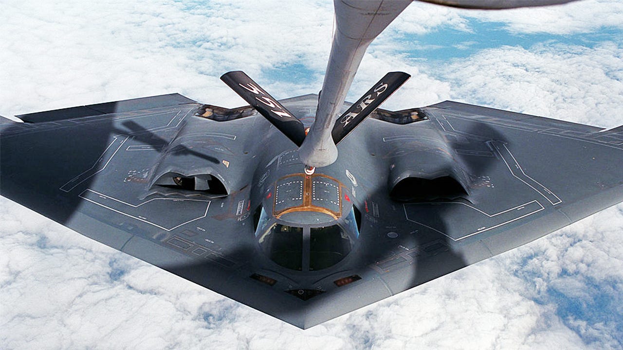 B-2 bomber flying in the sky