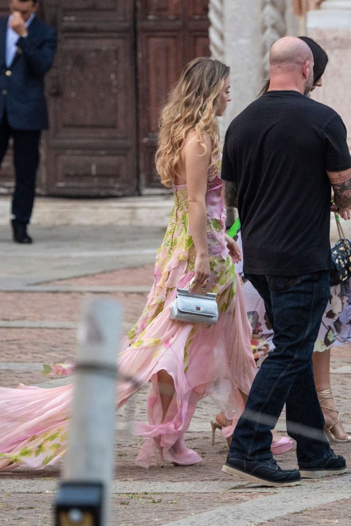 Sydney Sweeney in a floral dress and Lauren Sánchez and Jeff Bezos' wedding welcome party