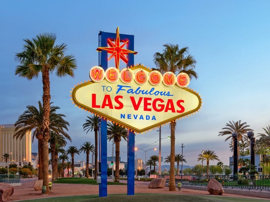 A sign surrounded by palm trees that says, "Welcome to Fabulous Las Vegas, Nevada."