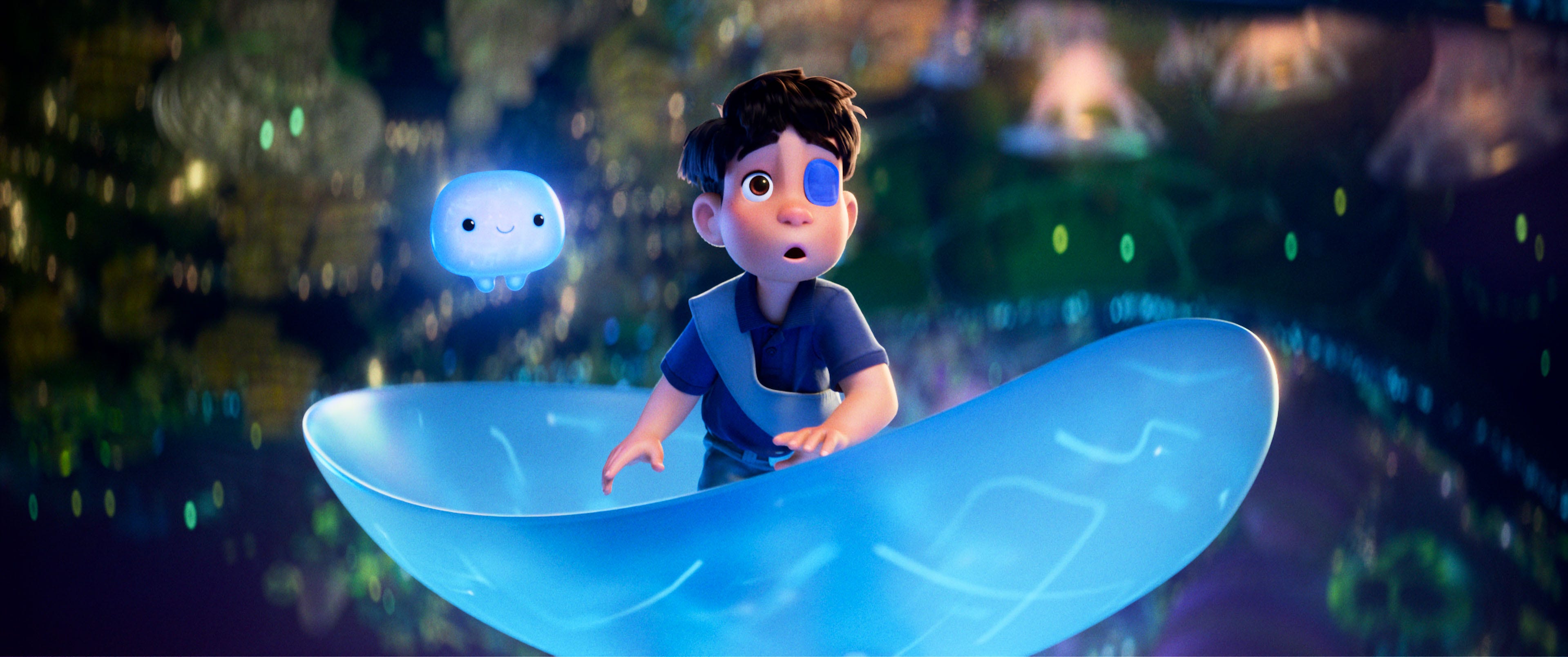 Elio floating on a slide