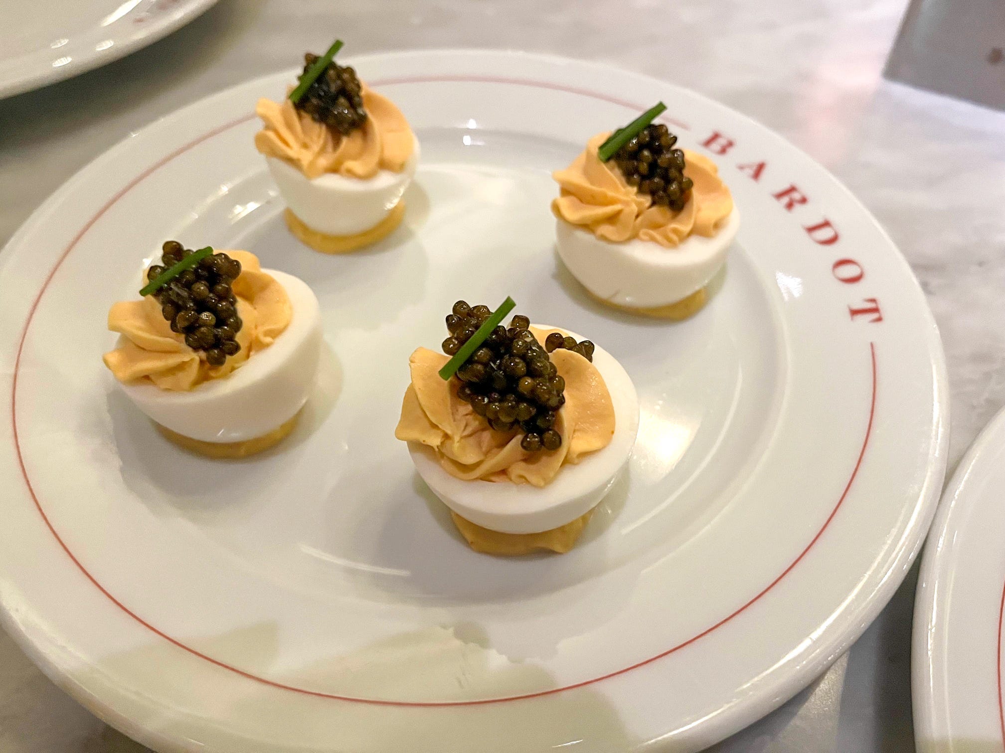 Caviar-topped DEviled eggs at Bardot