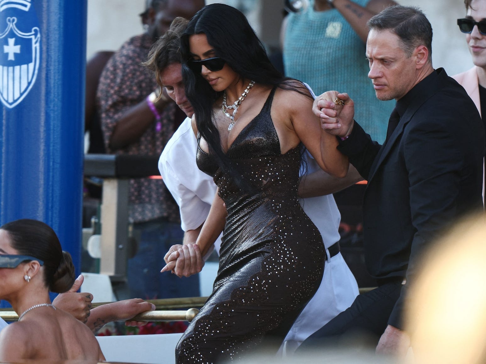 Kim Kardashian on her way to Jeff Bezos and Lauren Sánchez's wedding in June 2025.