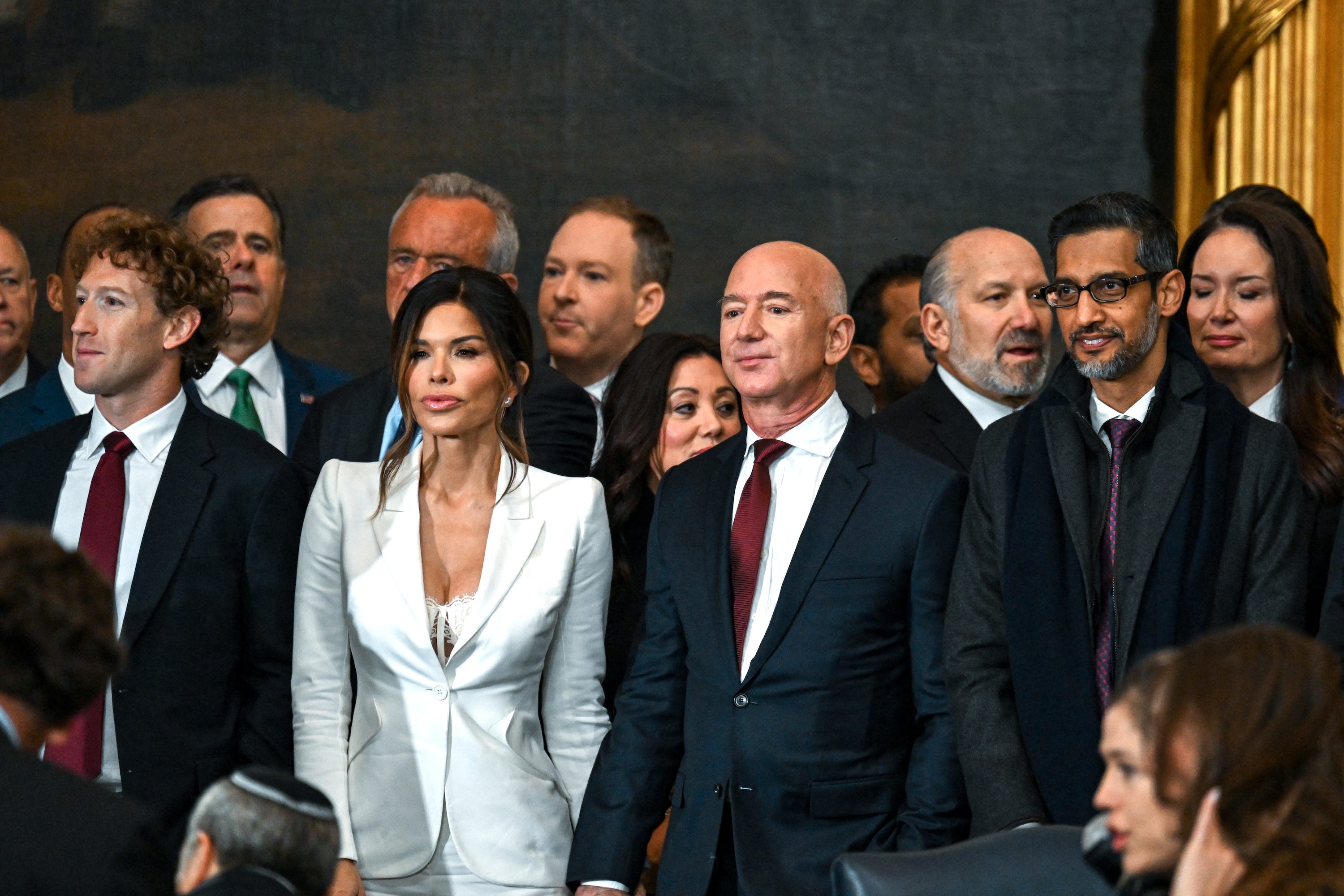 Mark Zuckerberg, Lauren Sánchez, Jeff Bezos, and Sundar Pichai attend Donald Trump's inauguration.