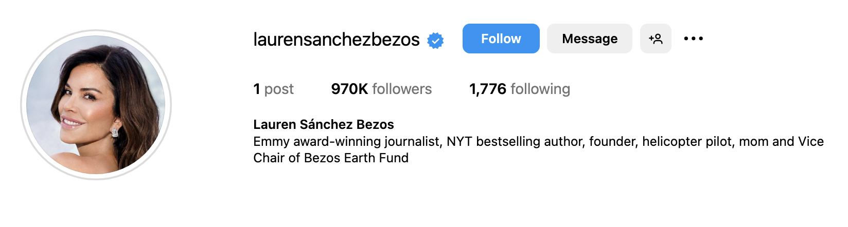 Lauren Sanchez Bezos' Instagram handle. 