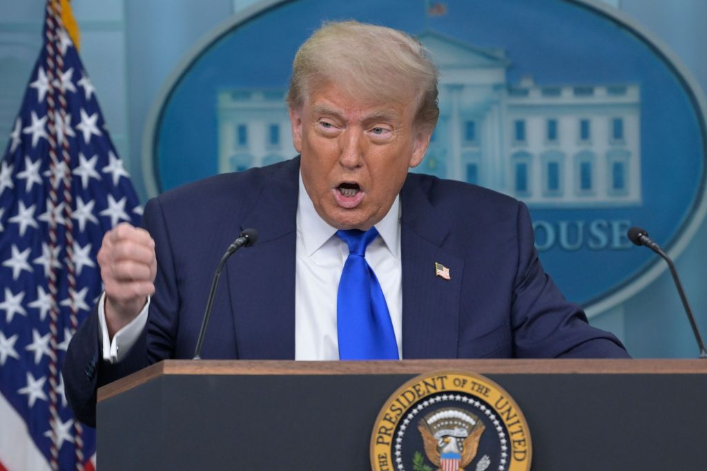 President Trump at a press briefing.