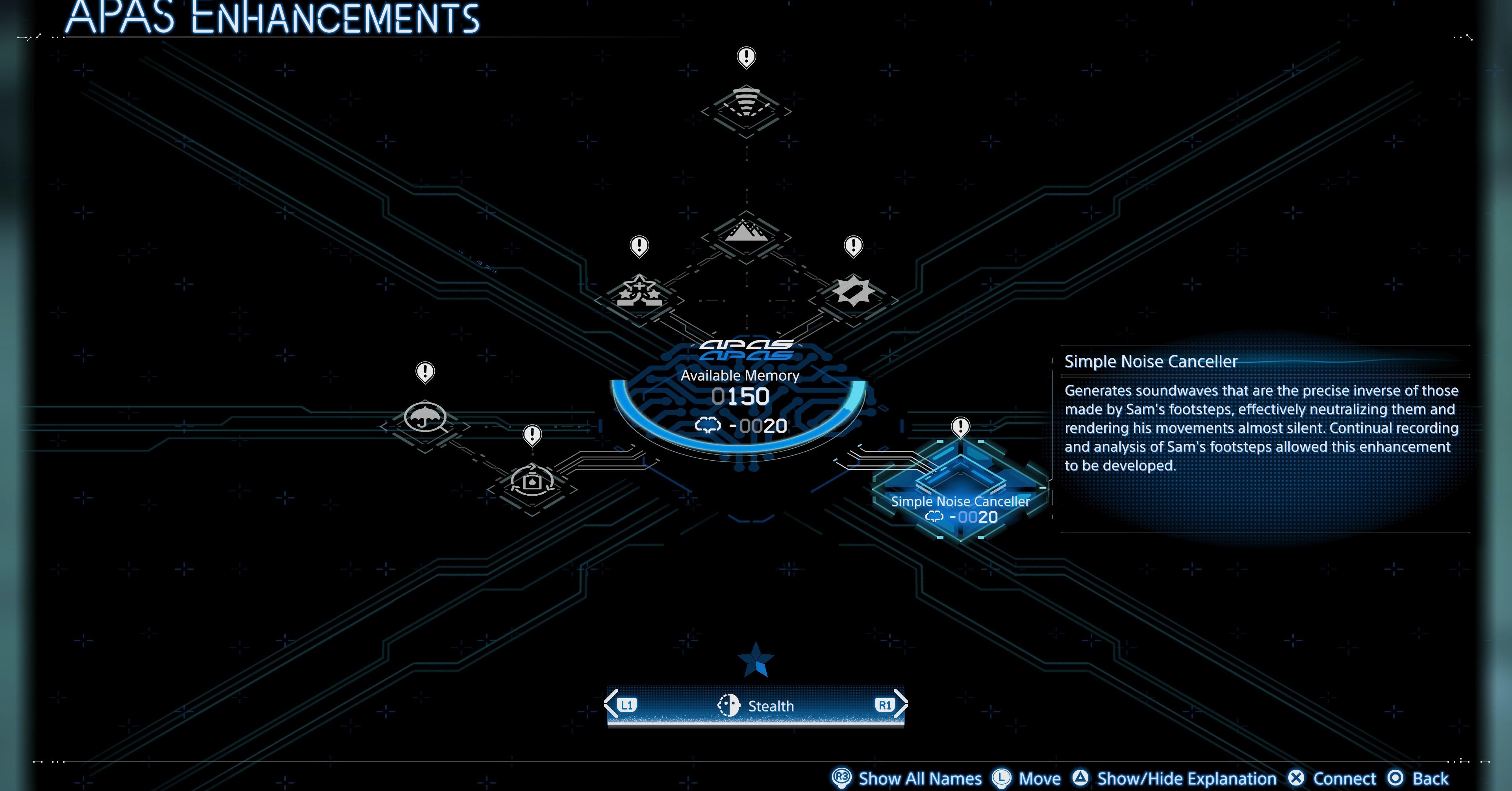 The APAS Enhancements screen in Death Stranding 2