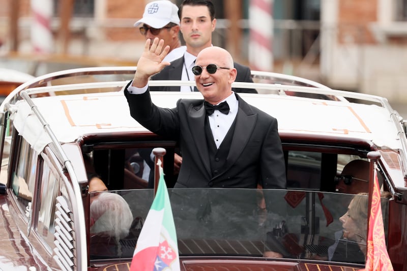 VENICE, ITALY - JUNE 27: Jeff Bezos sighting during the Jeff Bezos and Lauren Sanchez Wedding on June 27, 2025 in Venice, Italy. (Photo by Ernesto Ruscio/GC Images)