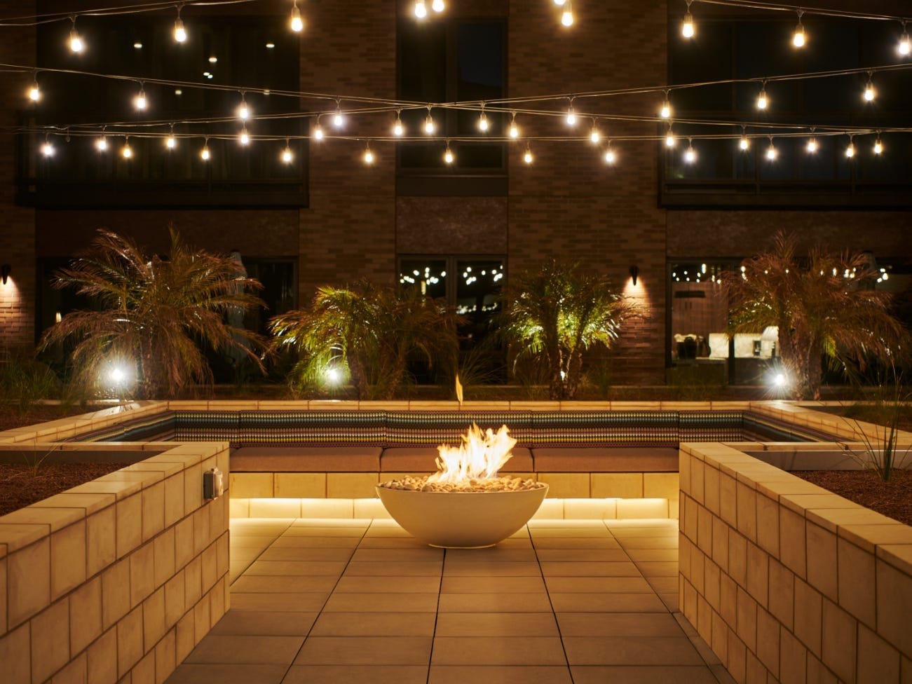 An outdoor terrace at Life Time.