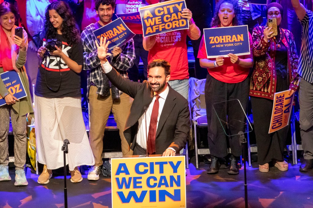 Zohran Mamdani at a NYC mayoral campaign rally.