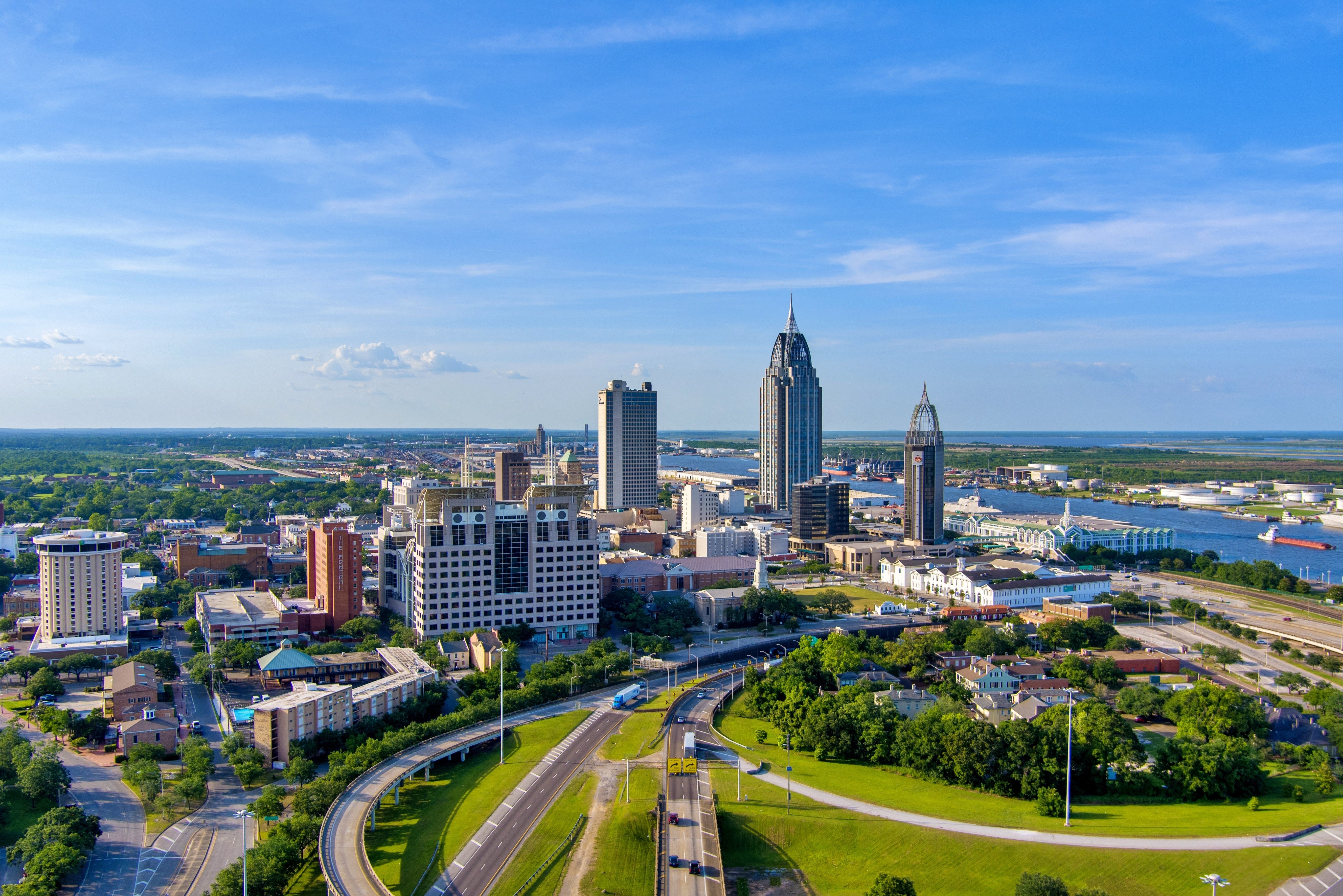 The skyline of downtown Mobile, Alabama.