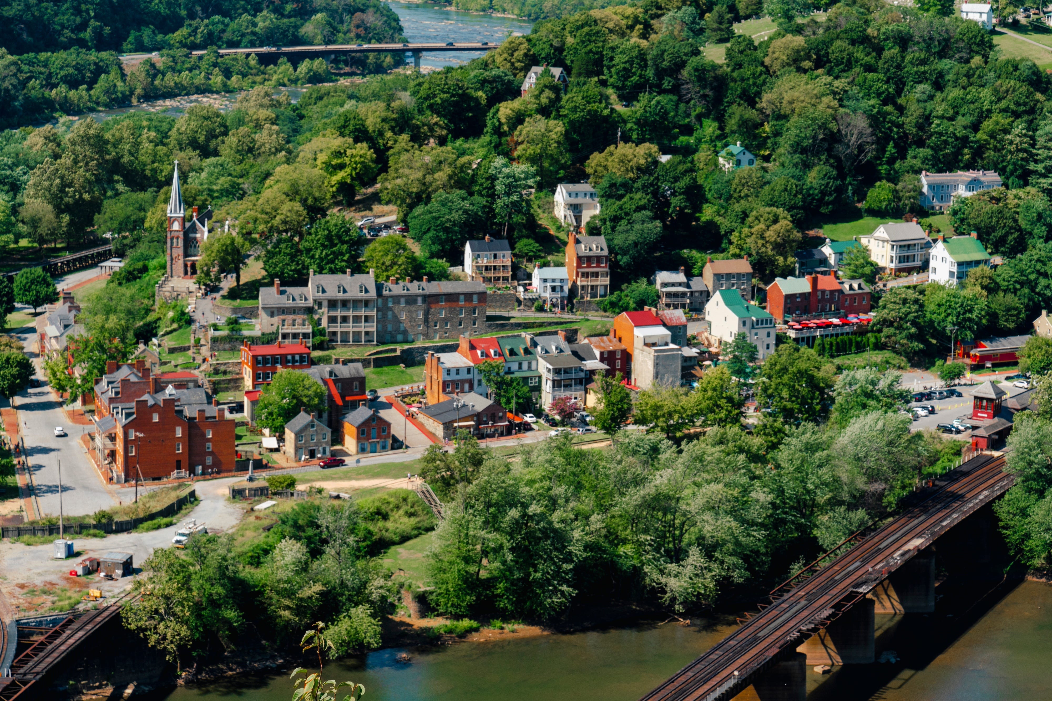 An aerial view of Harpers Ferry, West Virginia.