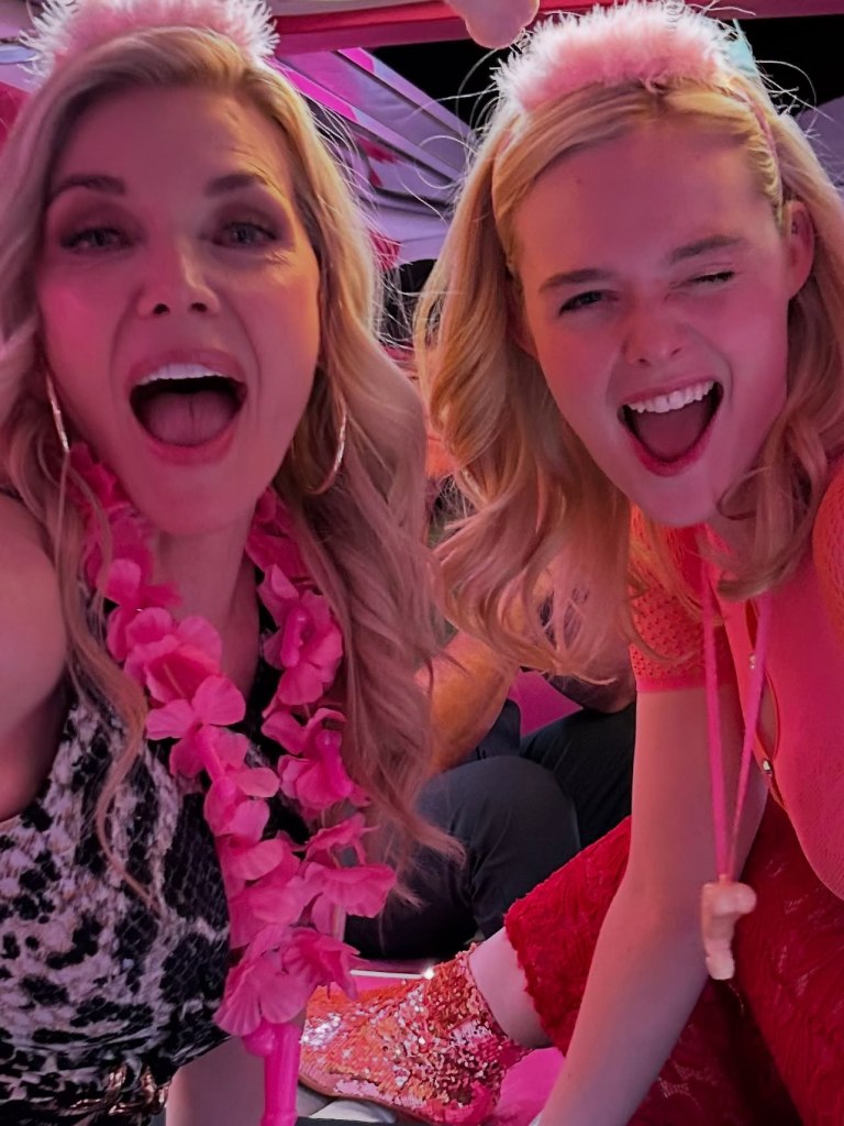 Legendarily flaxen Michelle Pfeiffer (left) and Elle Fanning shoot an Apple TV+ show in Las Vegas.