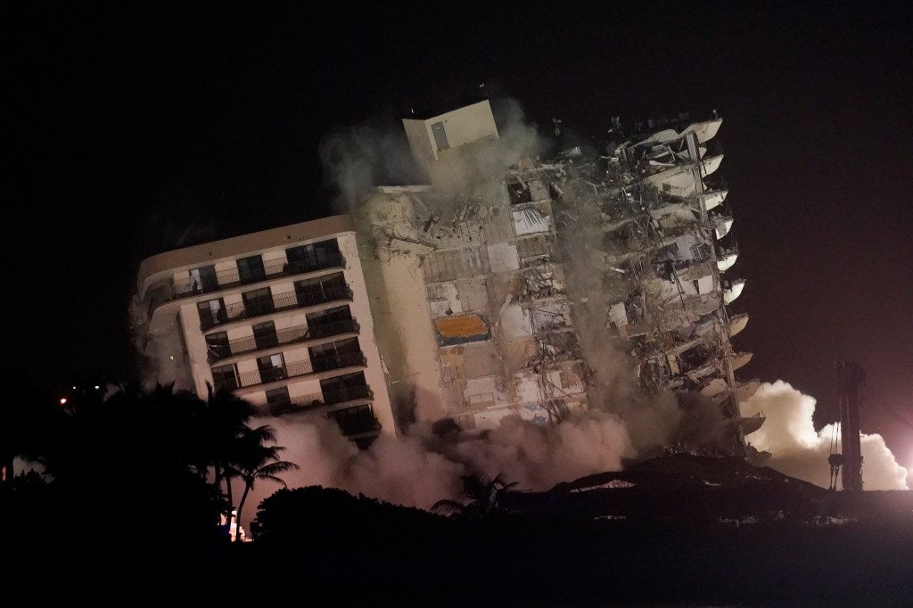 Demolition of the Champlain Towers South condo building in Surfside, Florida.