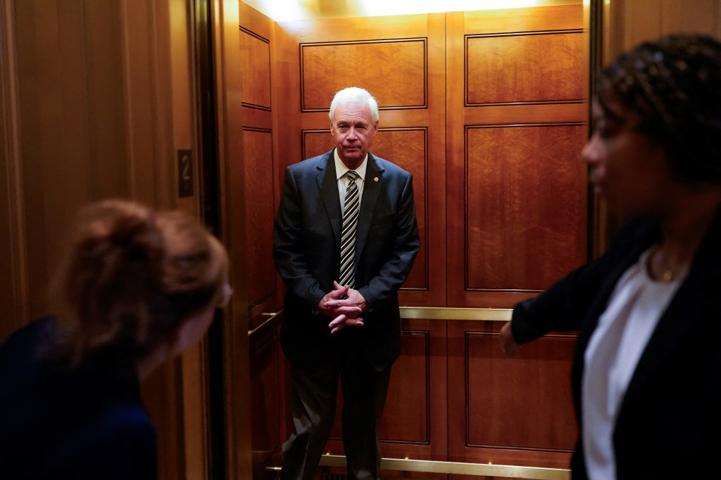 Senator Ron Johnson in an elevator on Capitol Hill.