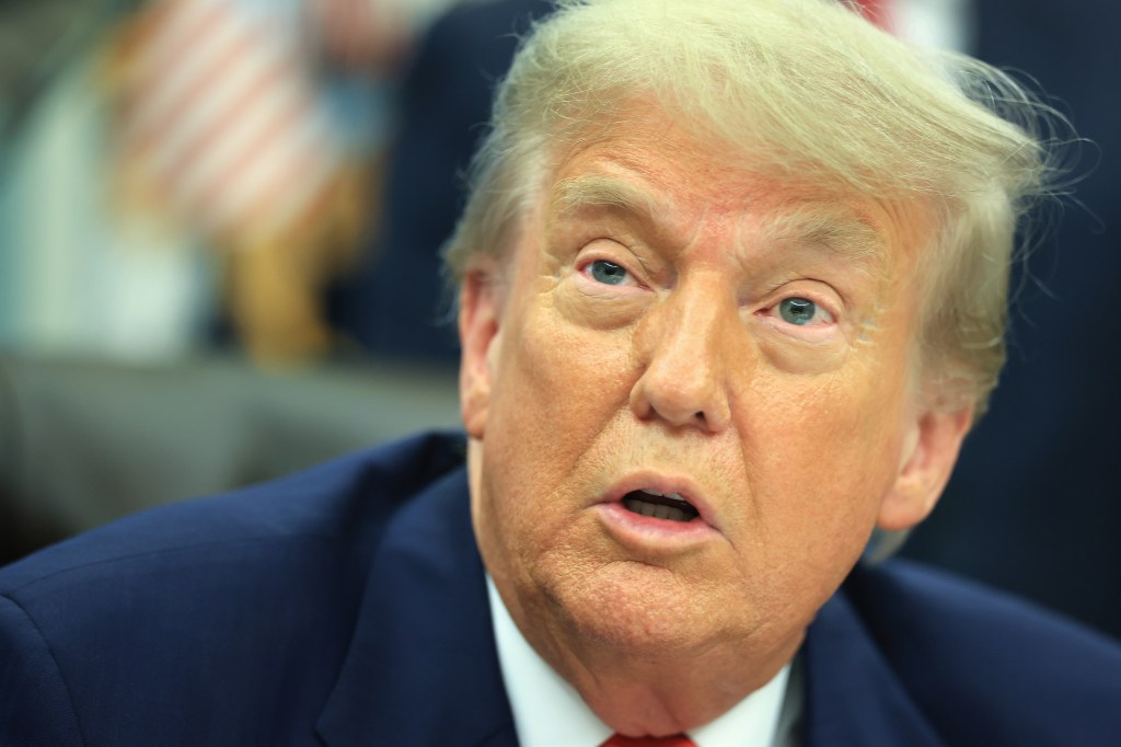 Close-up of President Trump speaking.