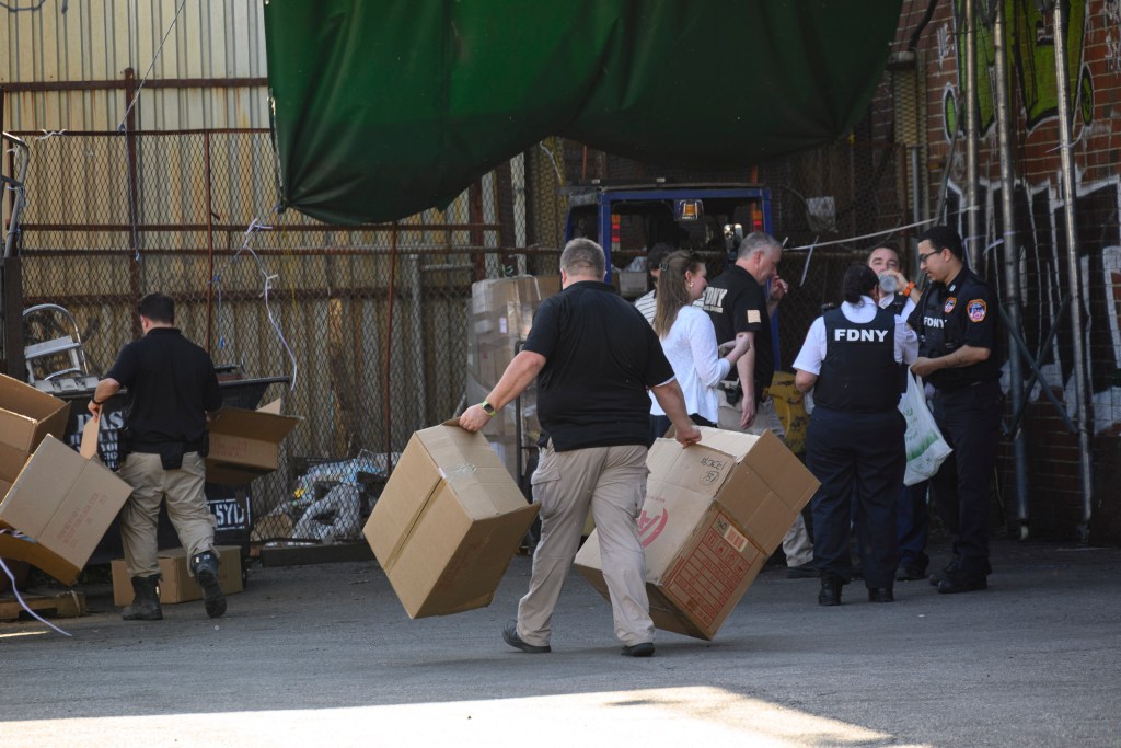 FDNY fire marshals seizing illegal fireworks.