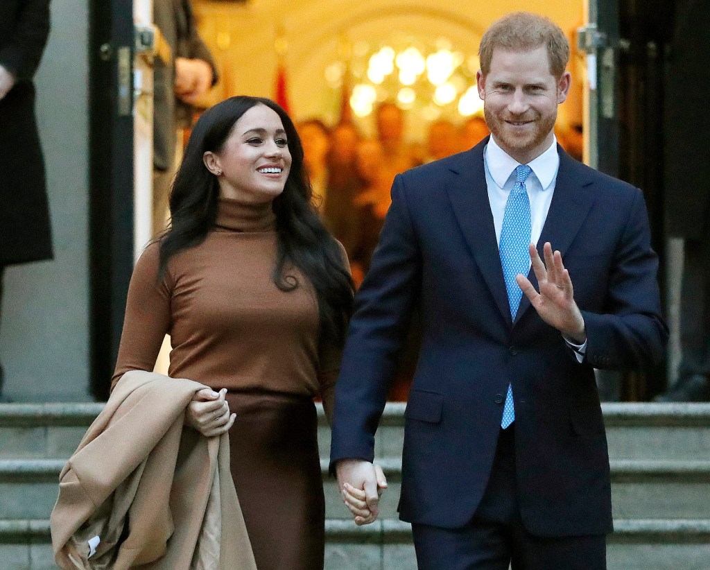 Prince Harry and Meghan, the Duke and Duchess of Sussex, leave after visiting Canada House on Jan. 7, 2020, in London. 