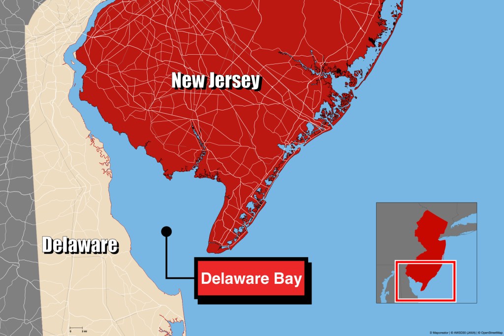 Map of Delaware Bay and parts of Delaware and New Jersey.