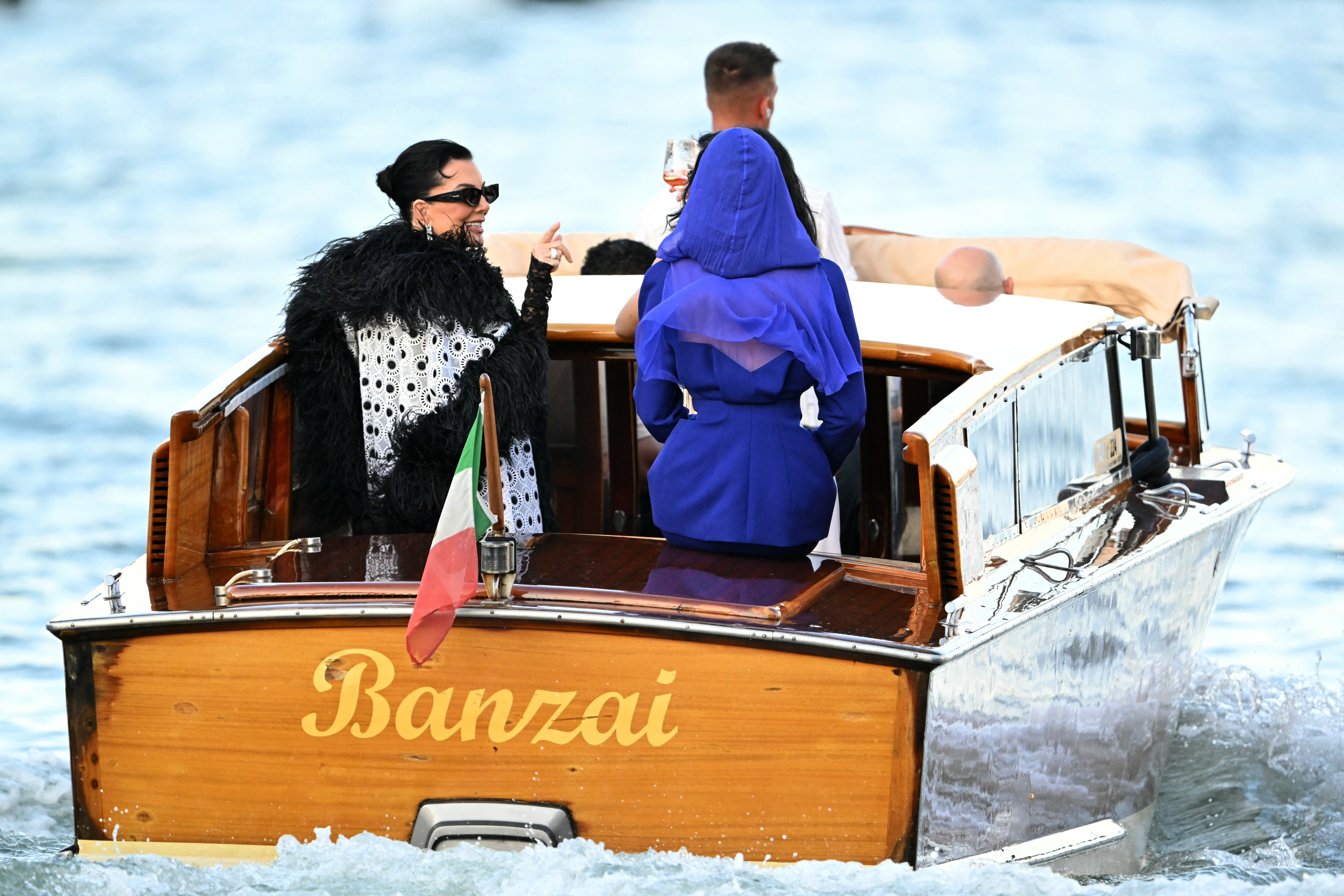 Kendall Jenner and Kris Jenner in a water taxi.