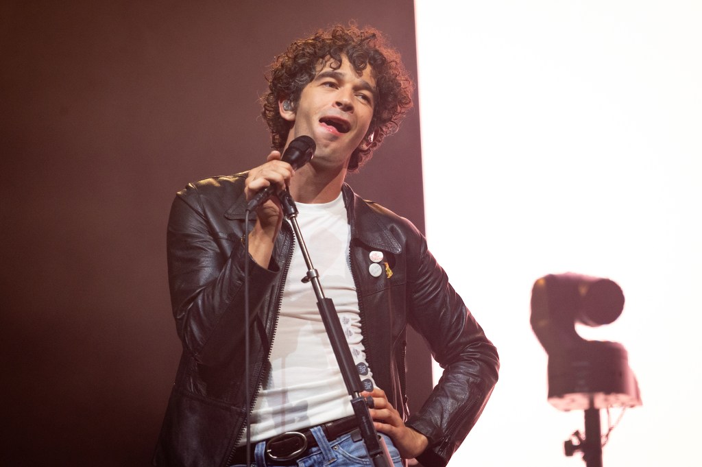Matty Healy of The 1975 performs during day three of Glastonbury festival 2025 at Worthy Farm, Pilton on June 27, 2025 in Glastonbury, England.