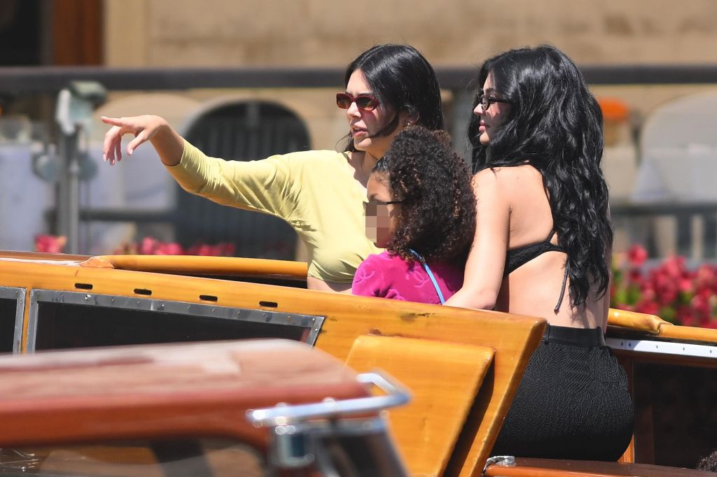 Stormi Webster, Kylie Jenner and Kendall Jenner on a taxi boat.
