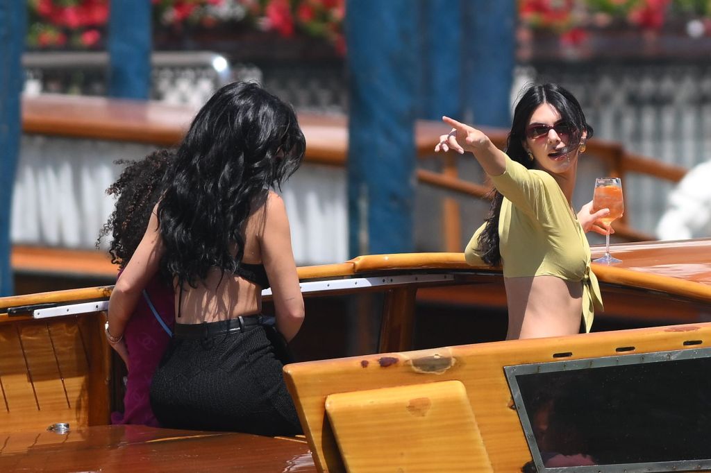 Stormi Webster, Kylie Jenner and Kendall Jenner on a taxi boat.