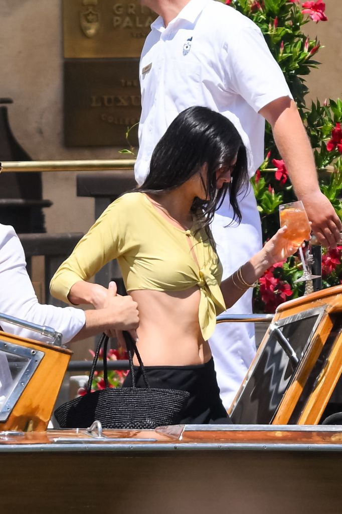 Kendall Jenner gets on a taxi boat in Venice, Italy.