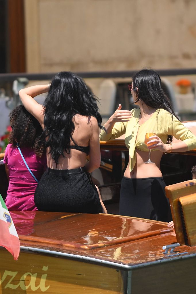 Stormi Webster, Kylie Jenner and Kendall Jenner on a taxi boat in Italy.