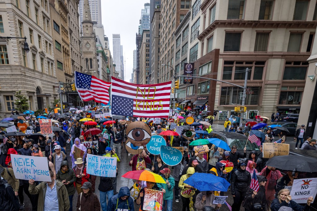 Tens of thousands of protestors at a No Kings rally in New York City.