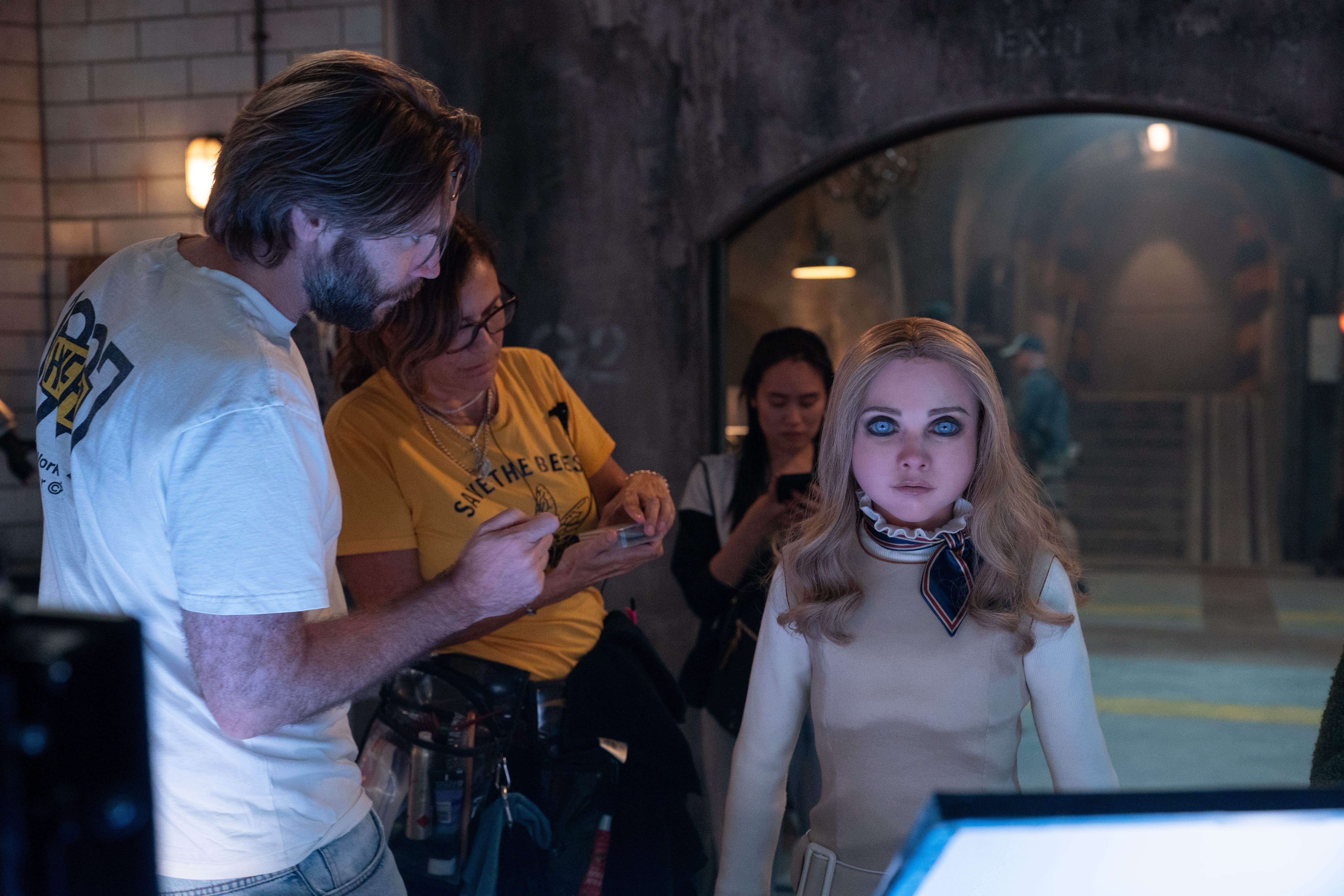 Robot Megan on set of movie