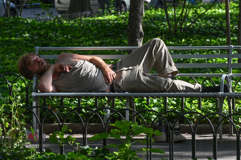 Man sleeping on a park bench.