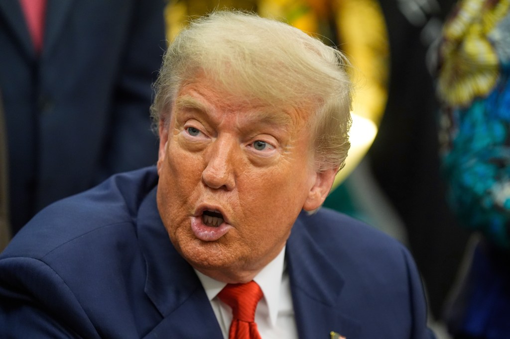 Close-up of Donald Trump speaking.