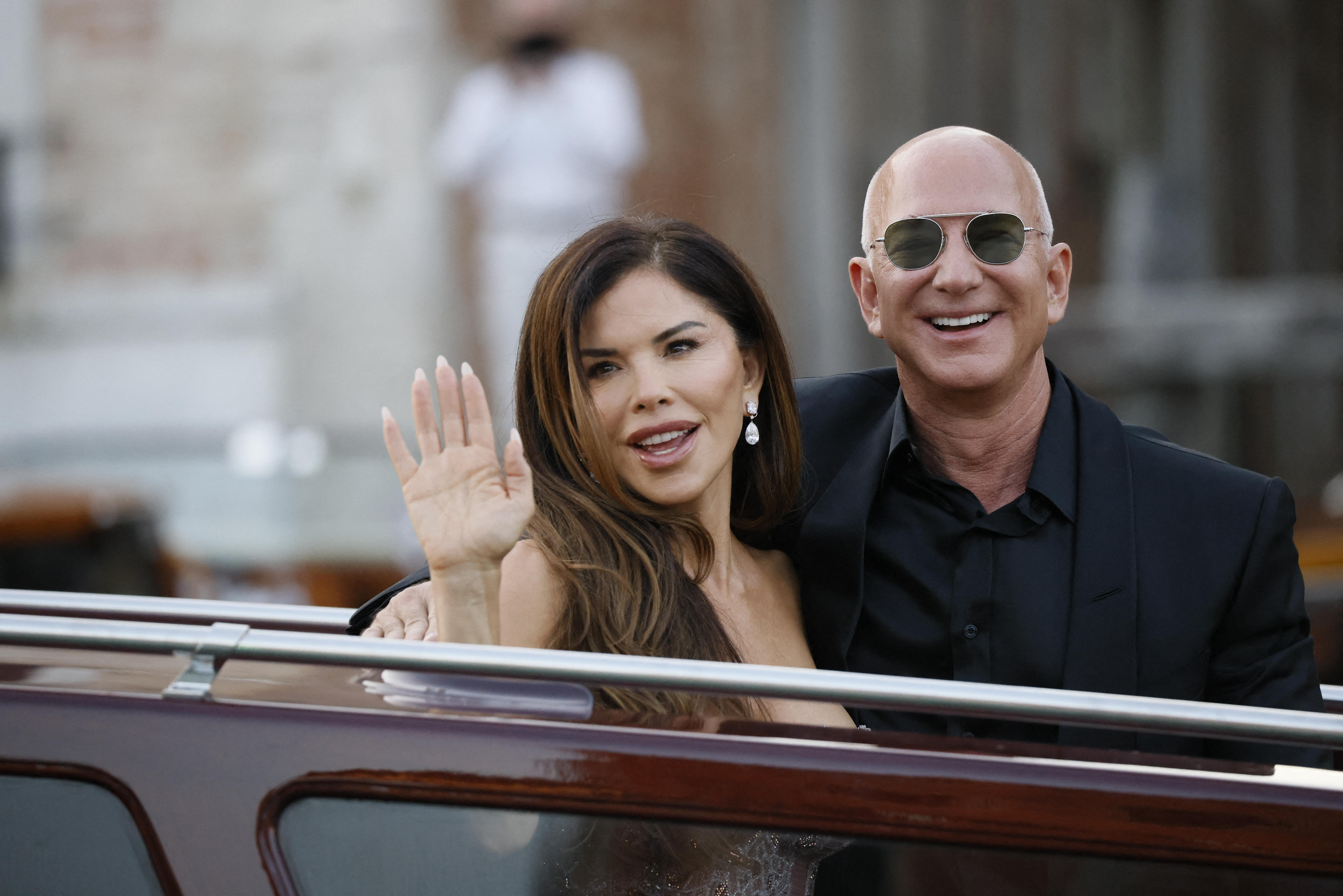 Lauren Sánchez and Jeff Bezos on a water taxi