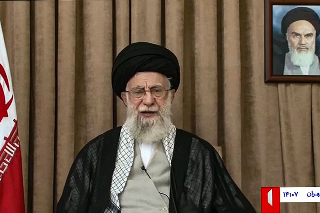 Ayatollah Ali Khamenei addressing the nation.