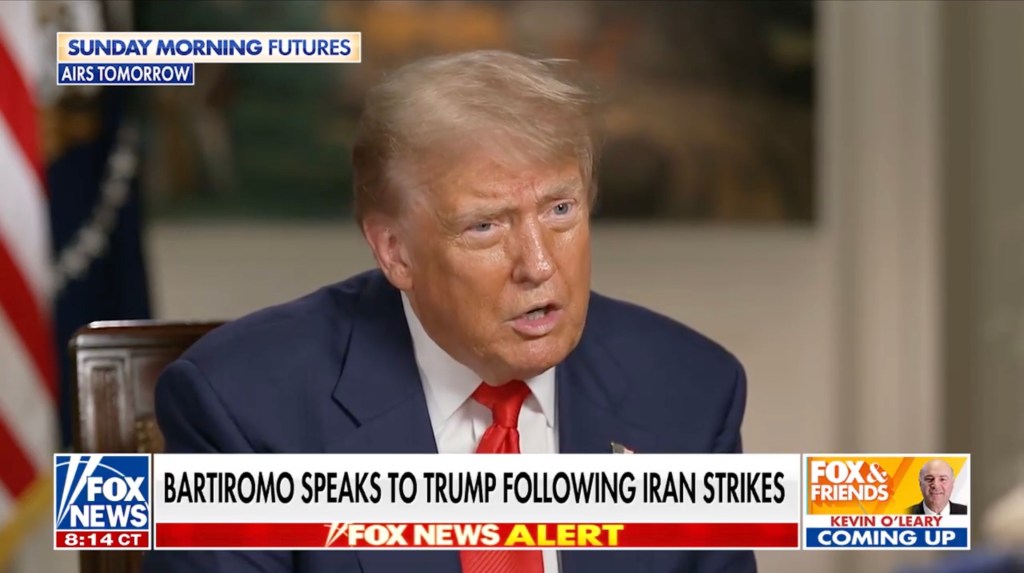 Screenshot of Donald Trump on Fox News discussing Iran strikes.