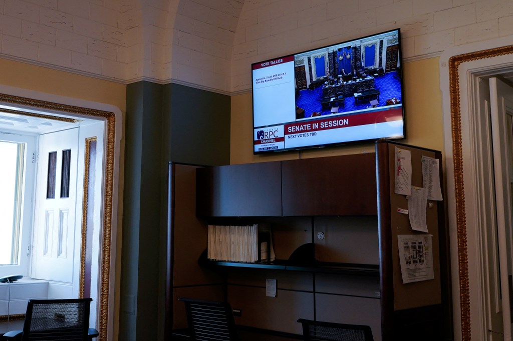TV screen showing the Senate in session.