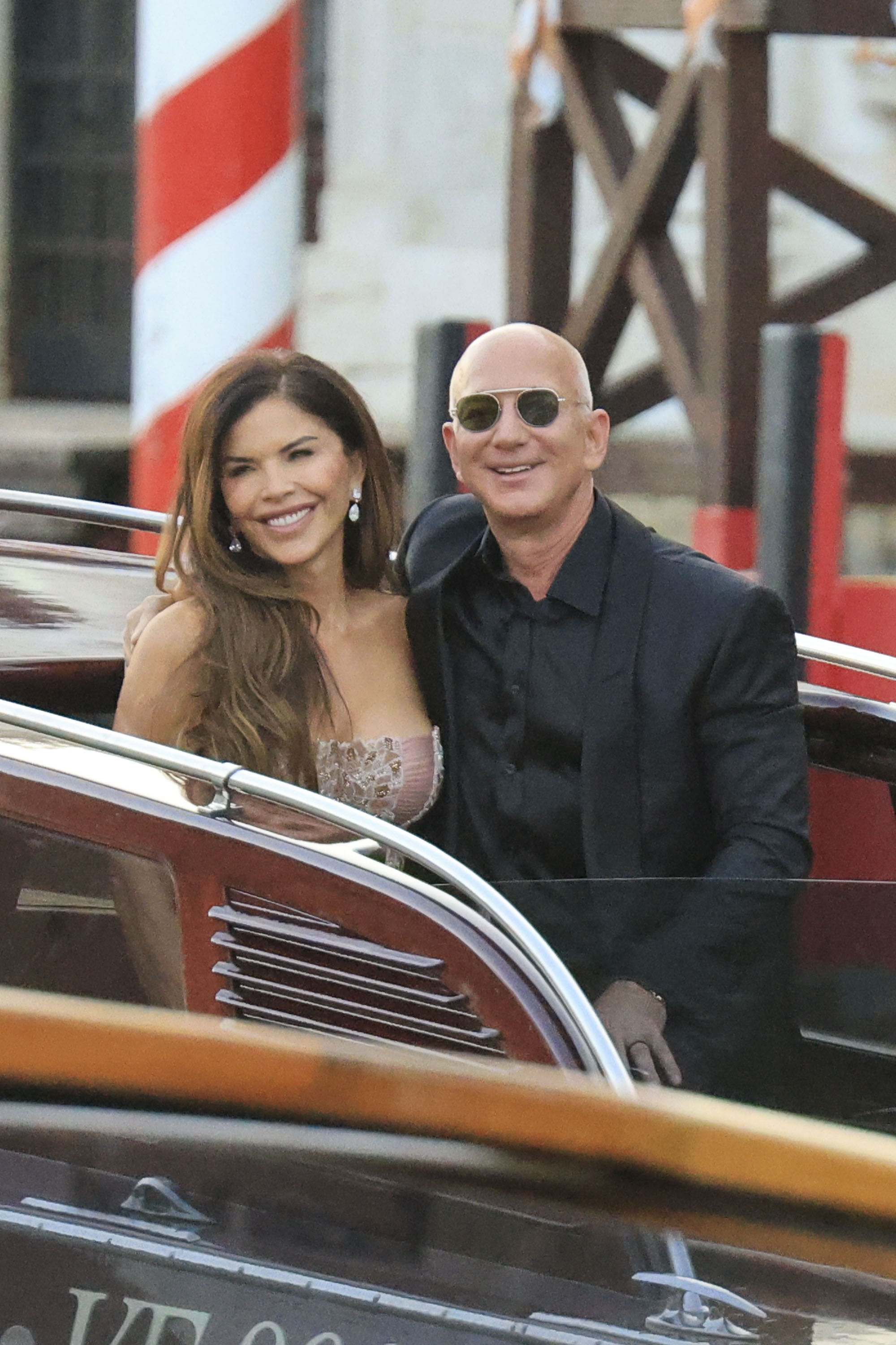 Jeff Bezos and Lauren Sánchez on a water taxi