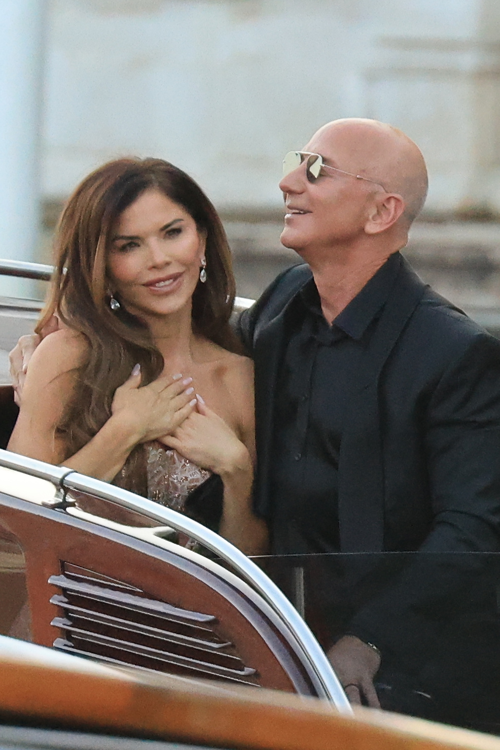 Jeff Bezos and Lauren Sánchez on a water taxi