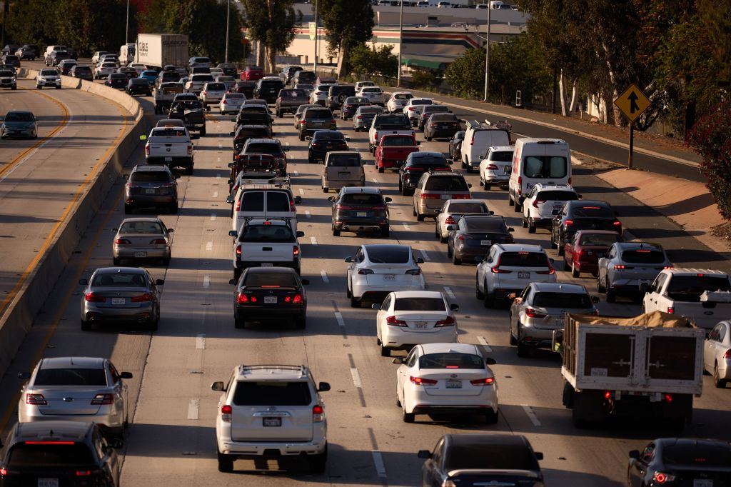 Heavy traffic on a Los Angeles freeway.
