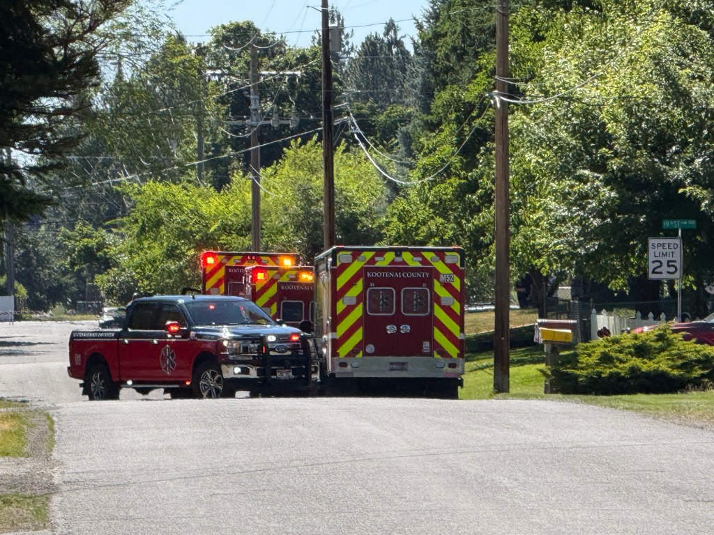 Emergency vehicles at the scene of a fire.