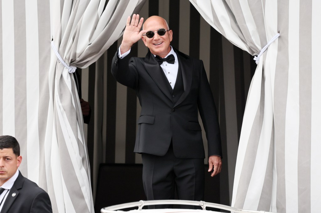 Jeff Bezos leaves the Aman Hotel in Venice, Italy