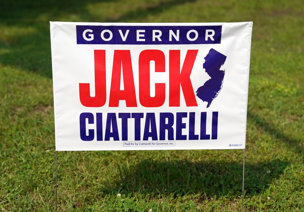 A general view of a Jack Ciattarelli campaign lawn sign as seen in Hawthorne, NJ on June 11, 2025. 