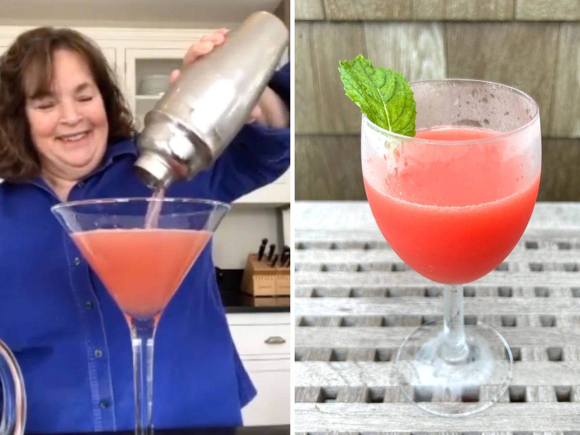 Ina Garten with her original cosmo, Ina Garten's watermelon cosmo