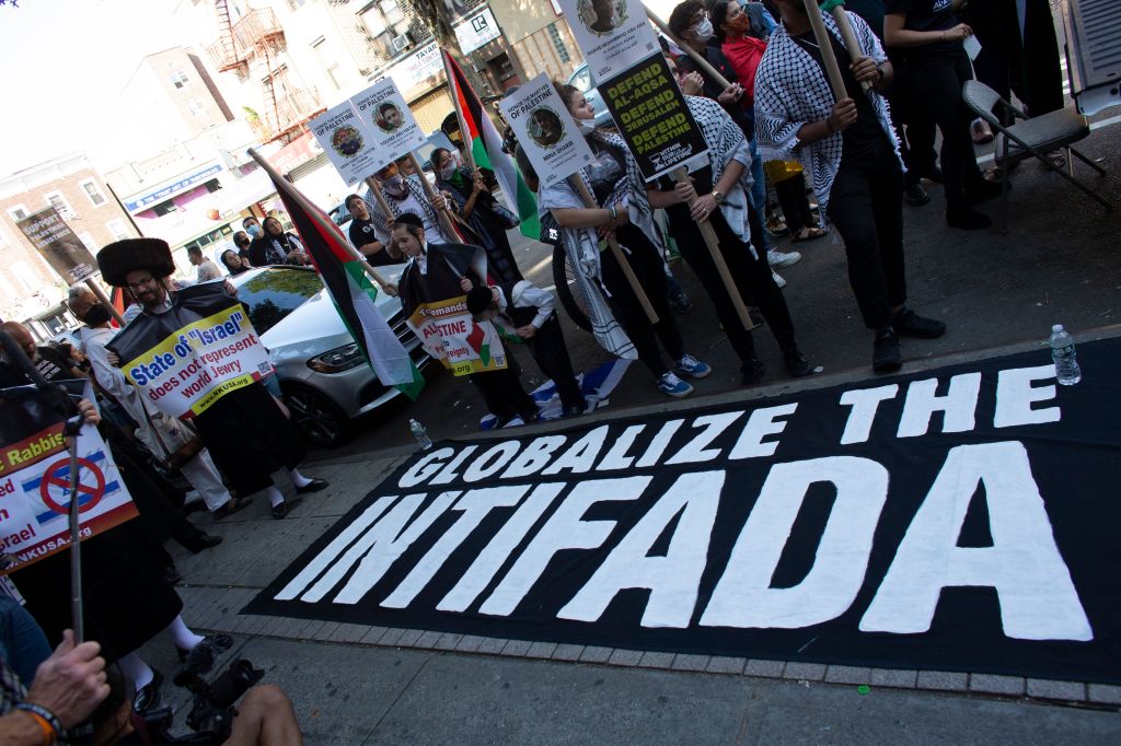Protestors at a pro-Palestine demonstration in Brooklyn.