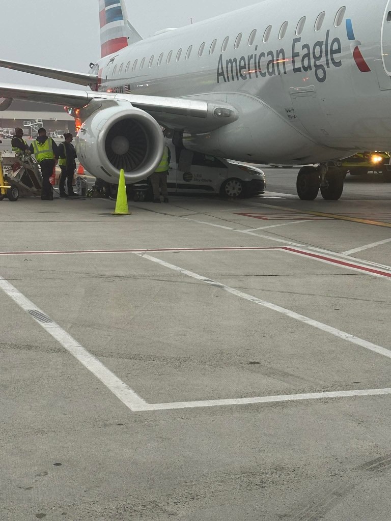 Van crashed into an American Eagle plane at Boston Logan Airport.