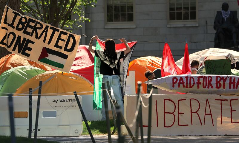 The Trump administration's Joint Task Force to Combat Anti-Semitism said that Harvard's pro-Palestine encampment